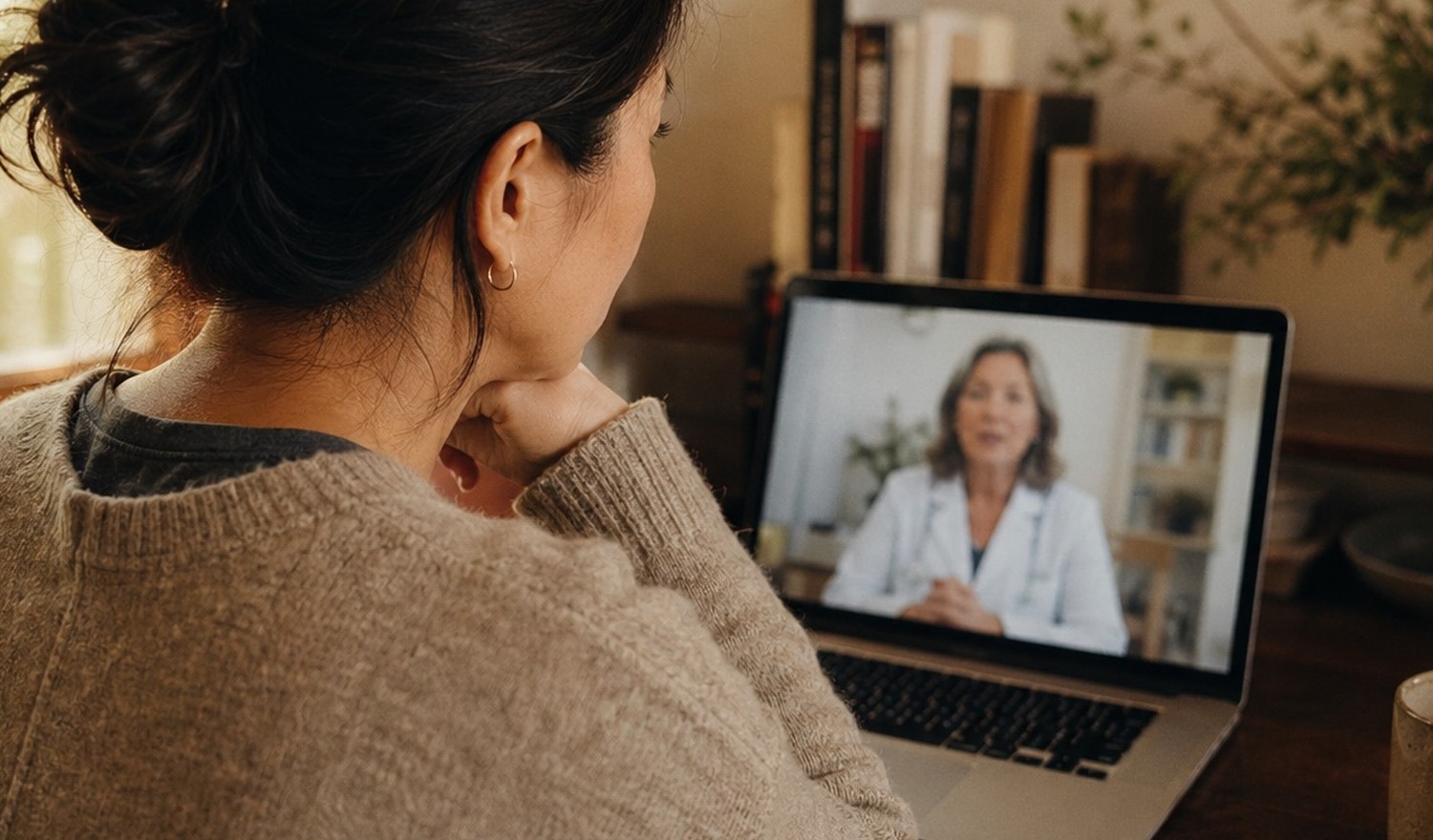 Member on a live video visit with an Aleron physician